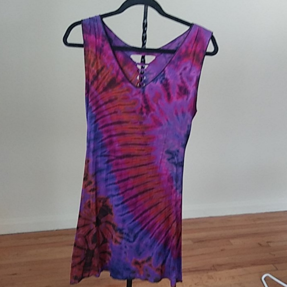 Purple, pink and orange tie-dye dress